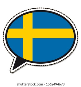 Sweden flag speech bubble sticker on white background. Vintage vector badge. Template design element. Travel sign. Symbol of Independence Day, souvenir sport game, button language, icon.