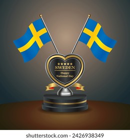 Schweden Flagge in einem Stand auf dem Tisch. Vektorgrafik