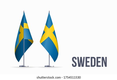 Sweden flag state symbol isolated on background national banner. Greeting card National Independence Day of the Kingdom of Sweden. Illustration banner with realistic state flag.