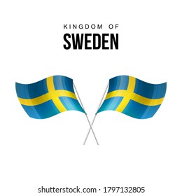 Sweden flag state symbol isolated on background national banner. Greeting card National Independence Day of the Kingdom of Sweden. Illustration banner with realistic state flag.