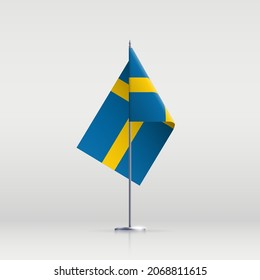 Sweden flag state symbol isolated on background national banner. Greeting card National Independence Day of the Kingdom of Sweden. Illustration banner with realistic state flag.