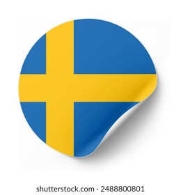 Sweden Flag sticker with white background. 3d folded Sweden circular Flag sticker of Sweden.