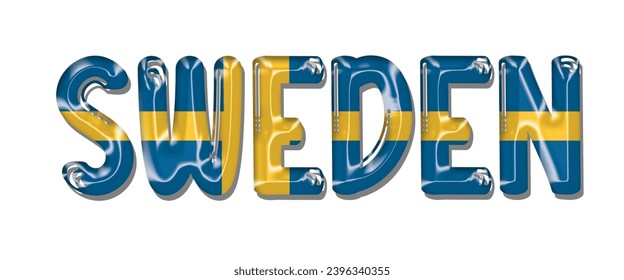 Sweden flag text font, 3D Sweden flag colorful background, Sweden flag vector illustration