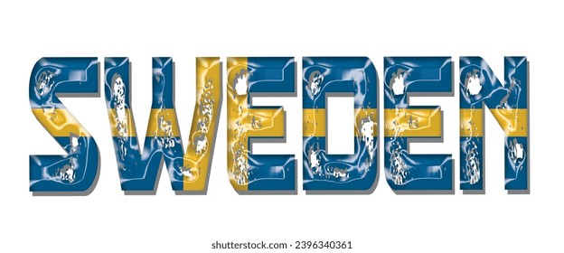 Schweden Flaggentext-Schriftart, 3D-Schweden-Flagge bunter Hintergrund, Schweden-Flagge, Vektorgrafik