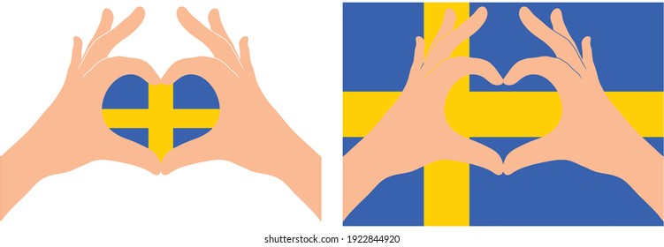 Sweden flag. Two hands in the form of a heart with flag of Sweden 