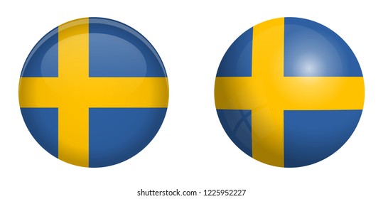 Sweden flag under 3d dome button and on glossy sphere / ball.