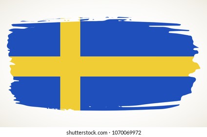 Sweden flag vector hand drawn illustration. Blue brush stroke silhouette with yellow stripes isolated over whte background.