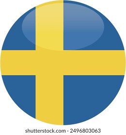 Sweden flag vector icon. Glossy round icon with flag of the Sweden on white background