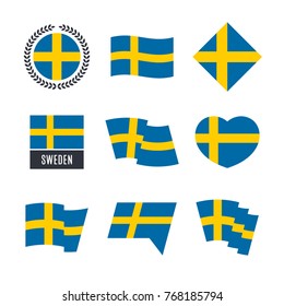 Sweden flag vector icons and logo design elements with the Swedish flag
