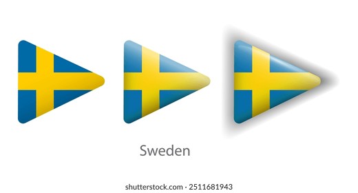 Ícones de vetor de sinalizador da Suécia definidos na forma de triângulo arredondado