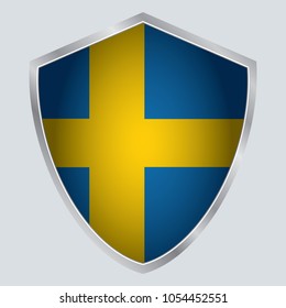 Sweden Flag Vector Shield Icon. Europe. vector illustration. vector shadow. gray background. 3d. eps10.