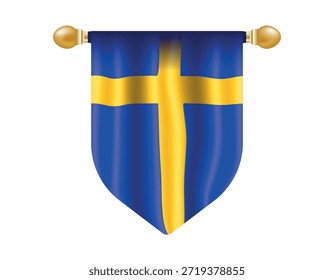 Vector de la bandera de Suecia. Bandera de Vector de Suecia, envuelta en un asta. Símbolo de Suecia, Plantilla para el Anuncio, tarjeta, publicidad, promocionar. Ilustración vectorial.