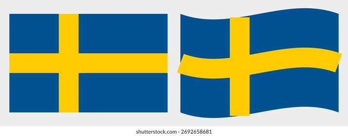 Ola de bandera de Suecia y Ilustración vectorial plana
Bandera de Vector
