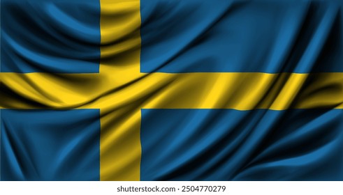 Sweden flag waving close up. Vector illustration.