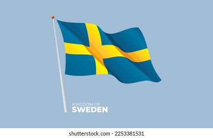 Sweden flag waving at the flagpole. Vector 3D