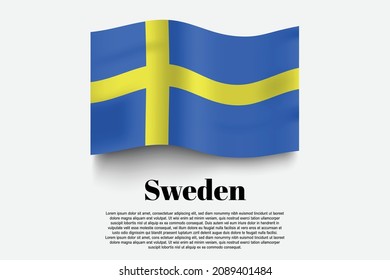 Sweden flag waving form on gray background. Vector illustration.