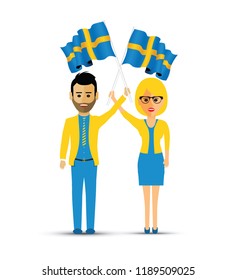 Sweden flag waving man and woman