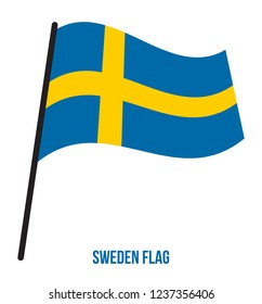 Sweden Flag Waving Vector Illustration on White Background. Sweden National Flag.