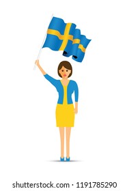 Sweden flag waving woman