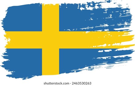Sweden flag, wide brush stroke on transparent background, vector.