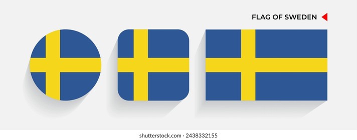 Sweden Flags arranged in round, square and rectangular shapes