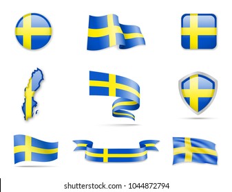 Sweden Flags Collection. Flags and contour map. Vector illustration