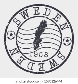 Sweden Football 1958 Stamp Postal. Soccer Silhouette Seal. Ball Round Design. Vector Icon. Design Retro.