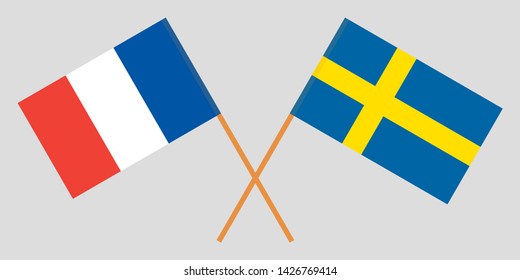 Sweden and France. Crossed Swedish and  French flags