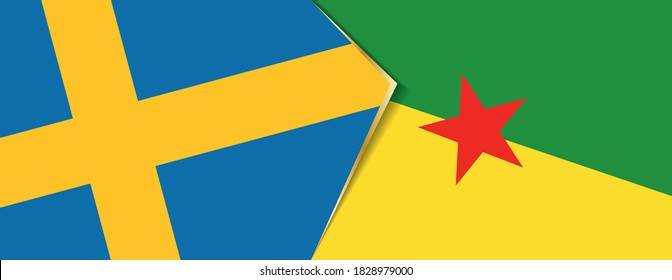 Sweden and French Guiana flags, two vector flags symbol of relationship or confrontation.