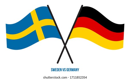 Sweden and Germany Flags Crossed And Waving Flat Style. Official Proportion. Correct Colors.