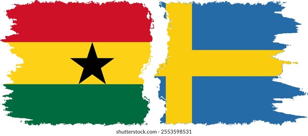 Sweden and Ghana grunge flags connection, vector