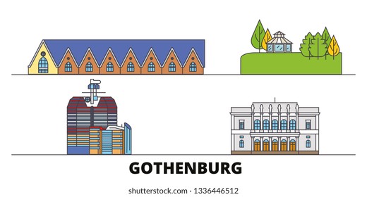 Sweden, Gothenburg flat landmarks vector illustration. Sweden, Gothenburg line city with famous travel sights, skyline, design. 