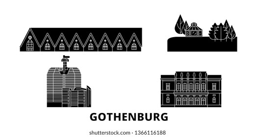 Sweden, Gothenburg flat travel skyline set. Sweden, Gothenburg black city vector illustration, symbol, travel sights, landmarks.