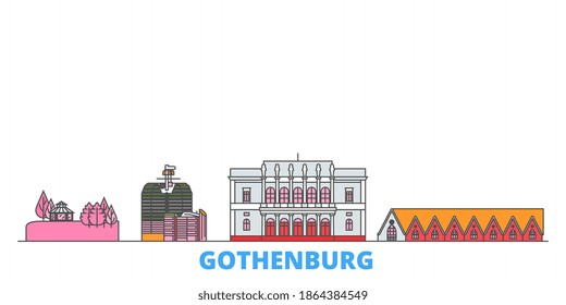 Sweden, Gothenburg line cityscape, flat vector. Travel city landmark, oultine illustration, line world icons