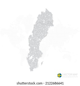 Mapa gris de Suecia aislado en fondo blanco con línea de malla abstracta y escalas puntuales. Ilustración vectorial eps 10