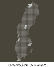 Suécia Mapa cinzento e branco pontilhado em marrom para silvicultura sustentável e mineração. Mapa da Suécia em estilo pontilhado.
