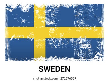 Sweden grunge flag isolated vector in official colors and Proportion Correctly. country's name label in bottom