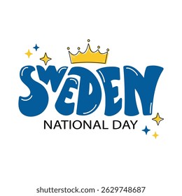 Sweden handwritten text in blue and yellow colors of national flag. Modern calligraphy, hand lettering typography. National holiday of Sweden on June 6. Vector illustration for greeting card, poster