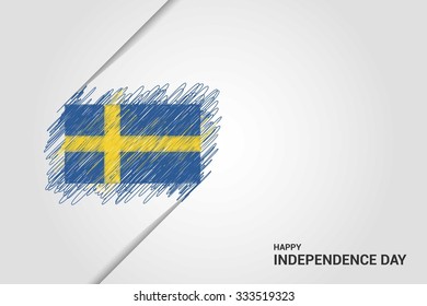 Sweden Happy independence day scribble flag. Hand drawn Country flag on Gray crumbled paper. vintage background wallpaper vector illustration.