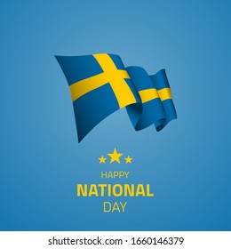 Sweden happy national day greeting card, banner, vector illustration.  Swedes 6th of June design element with waving flag as a symbol of independence