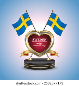 Sweden Happy National Day small table flag with Golden Heart