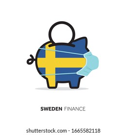 Sweden healthcare cost. Piggy bank wearing a protective face mask