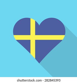 Sweden heart flag flat style with long shadow. Patriotic design. Vector EPS10