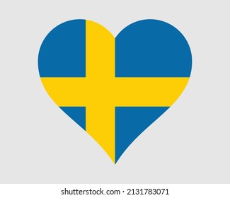 Sweden Heart Flag. Swedish Swede Love Shape Country Nation National Flag. Kingdom of Sweden Banner Icon Sign Symbol. EPS Vector Illustration. svg