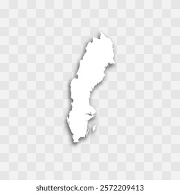 Sweden high detailed vector representation of country silhouette. White color on transparent background with dropped shadow. For educational, decorative, or informational use.