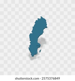 Sweden high detailed vector representation of country silhouette. 3D map on transparent background with dropped shadow. For educational, decorative, or informational use.