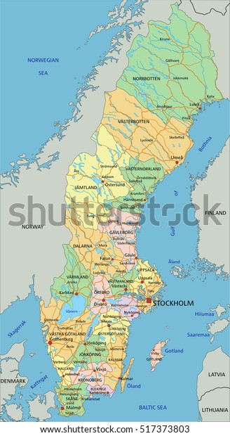 Sweden Highly Detailed Editable Political Map Stock Vector (royalty 