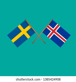 Sweden and Iceland crossed flags.Language learning or travel concept