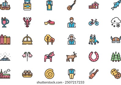 Sweden icons collection is a vector illustration with editable stroke.