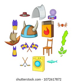 Sweden icons set in cartoon style. Elements or symbols of Sweden set collection vector illustration